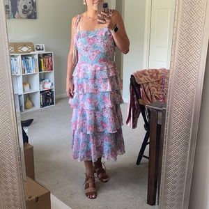 NWT Wayf Sky Blue Floral Ruffle Dress